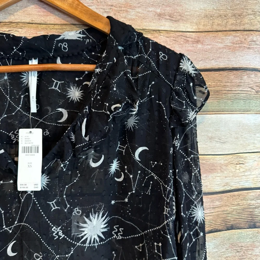 Anthropologie Celestial Star Constellations Space Puff Sleeve Flowy Top XS